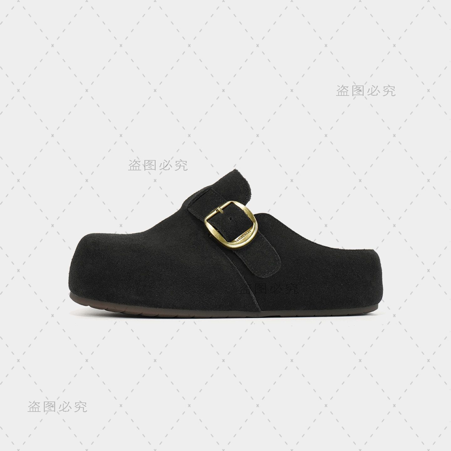 厚底内增高勃肯鞋加绒包头半拖秋冬复古女鞋