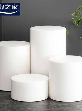 展示台模特圆形柱墩子橱窗摆台白色木质地台高V低展台架柜装饰