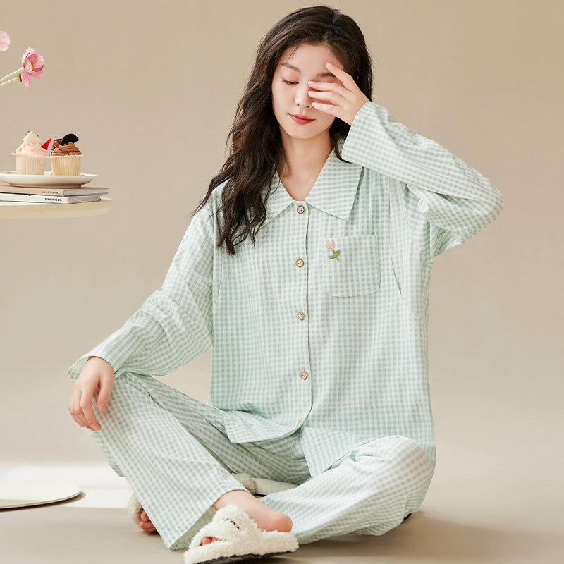 100%纯棉月子服纯色孕妇睡衣秋季产後哺乳哺乳装产妇家居服套装女