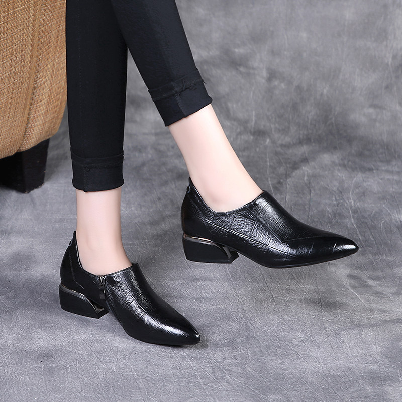 2024新款春秋款尖头单鞋女平底软皮粗跟皮质女R鞋秋款深口中跟皮,女鞋,深口单鞋,淘宝优惠券,粉丝福利购,淘宝优惠卷