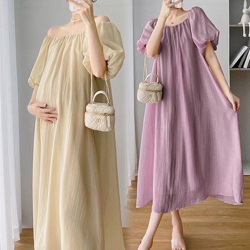 新款夏装韩版孕妇装夏款显瘦泡泡袖裙子夏季时尚大码连衣裙长裙