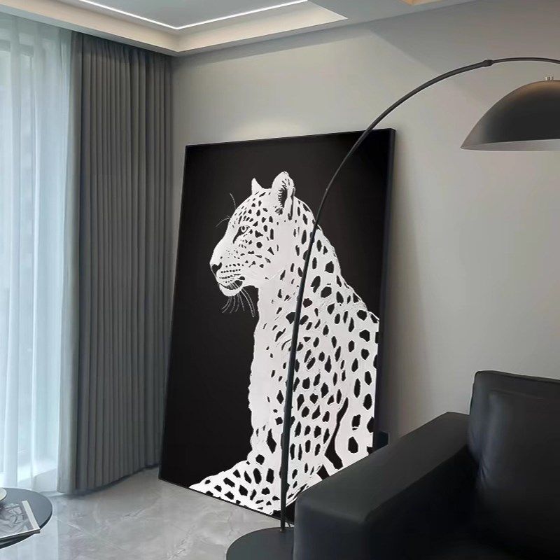 黑白画装饰画沙发肌理o客厅高档背景大气黑白豹子高级灰极简挂画,家居饰品,现代装饰画,淘宝优惠券,粉丝福利购,淘宝优惠卷