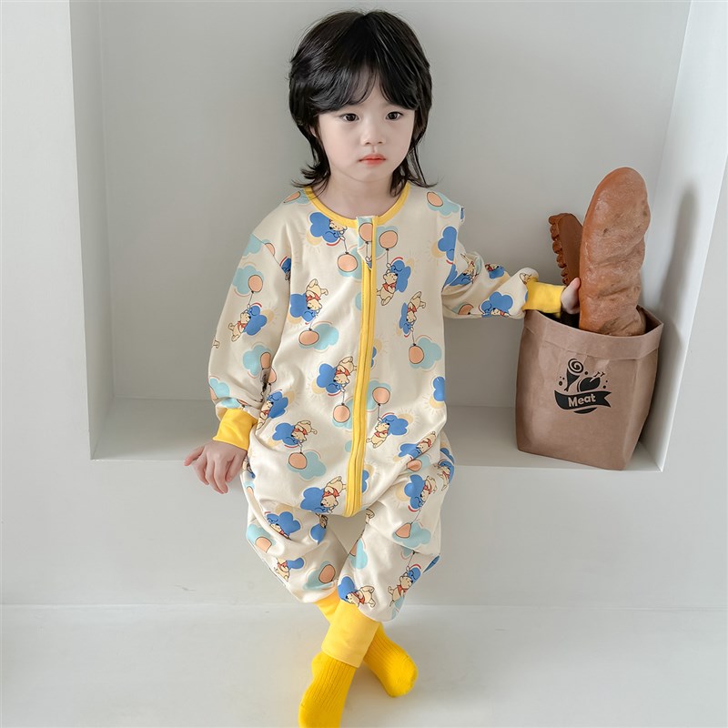 儿童秋季长袖睡袋纯棉薄款防踢被男童女孩连体睡衣宝宝全棉春秋款