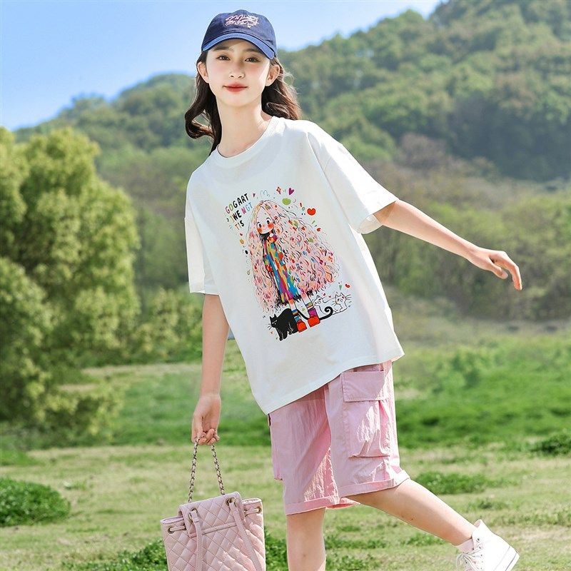 女童套装2025夏装新款夏季儿童青少年短裤两件套大童女装12-15岁