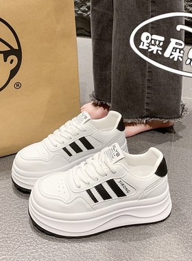 松糕厚底小白鞋女2025r春秋季新款增高板鞋34码软底防滑休闲运动
