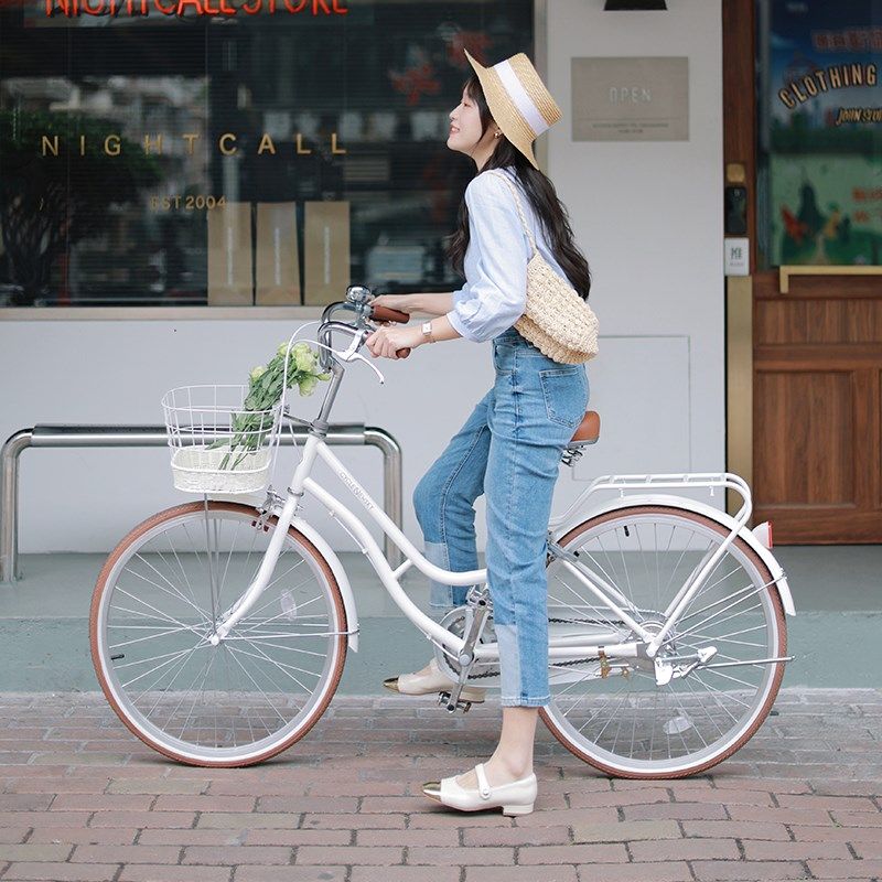 纽斯加复古骑行j代步24寸26寸成人女式高颜值变速淑女自行车
