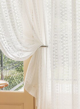 紫薇花复古镂空窗纱帘飘窗阳台田园风防晒隔热透光半透人成品窗帘