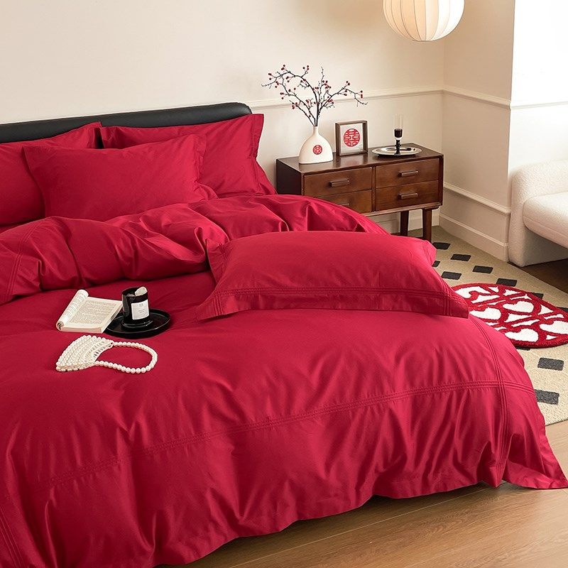 乐优公主结婚四件套大红色系喜被纯棉全棉被套冰丝婚庆床上用品冬