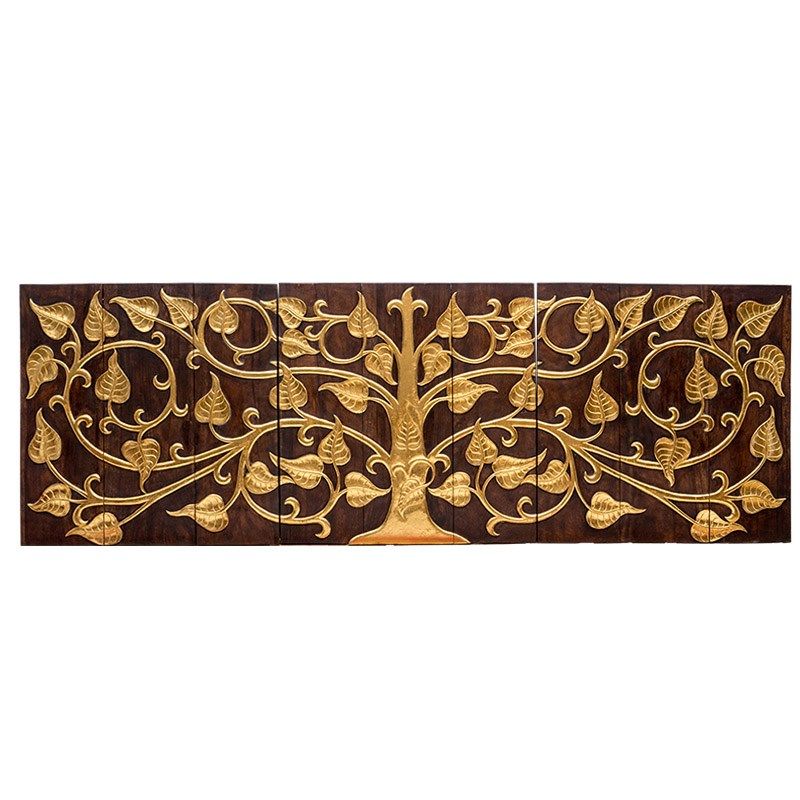 泰国菩提树东南亚风格沙发背景墙软装饰品泰式风情三联浮雕画