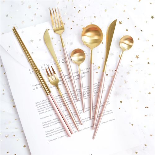 SwanLace  少女心樱花粉金色304不锈钢勺叉西餐餐具勺子筷子刀叉