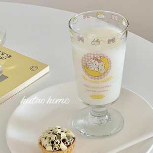 胡桃集市 原创高脚玻璃杯可爱兔子粉嫩少女心牛奶杯酒杯果汁杯