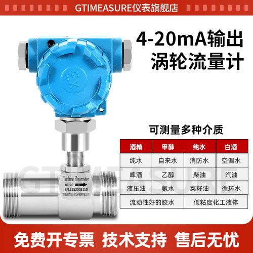 液体涡轮流量计水流量传感器DN32卫生型卡箍甲醇酒精4-20MA流量计