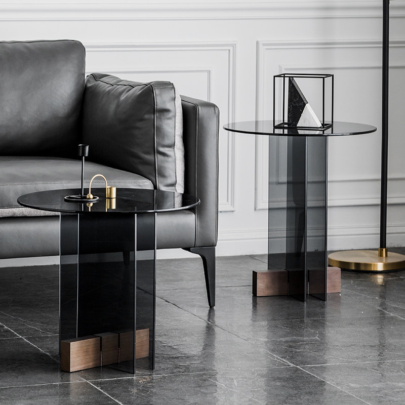北欧玻璃茶几小户型轻奢现代圆形沙发边几客厅家用迷你透明小圆桌