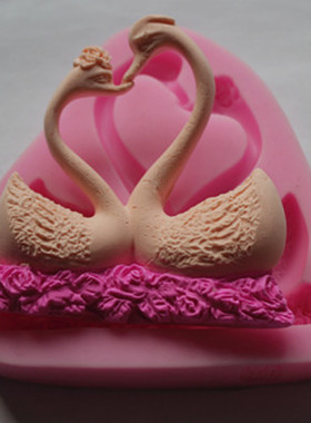 P017 硅胶蛋糕翻糖模硅胶3D模蕾丝模可爱的亲密的鹅夫妻天鹅情侣