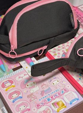 MANCHE原创黑粉系列笔袋简约拼接大容量化妆包桌面收纳学生文具盒