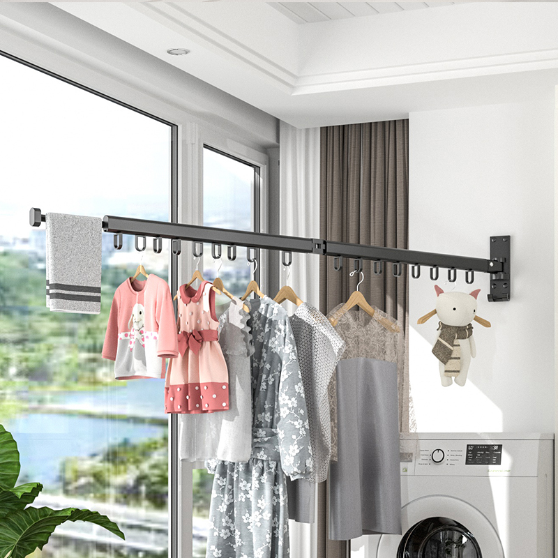 折叠晾衣架外伸阳台晾晒架上翻旋转隐藏J式伸缩凉衣杆室外晾衣神