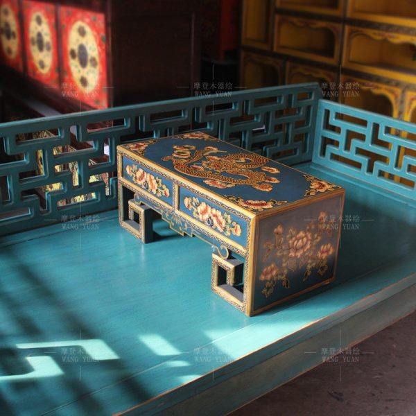 彩绘茶几桌复古电视柜会客桌飘台桌特色尺寸可定制做实木藏式家具