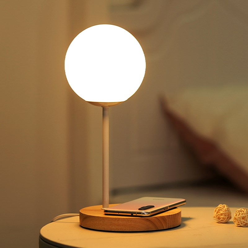 创意实木可置物小台灯北欧睡眠床头灯遥控卧室书房U玻璃小夜灯氛