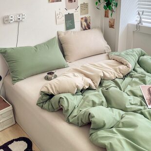 2024新款酒店宾馆四件套纯色旅社民宿床单被套学生宿舍单人三件套