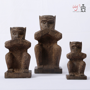 中式复古猴摆件客厅新品搭配工艺品创意家居礼Q品青石雕三不猴生