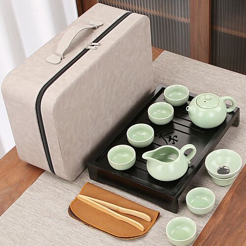 手提箱包旅行茶具套装家用小套功夫茶盘紫砂茶杯陶瓷茶壶茶台组合