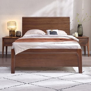 全实木单人床1米2胡桃木床儿童床单D人床现代简约卧室老人家用小