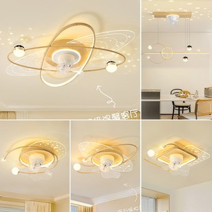 客厅风扇灯日式田园原木纹卧室房C间摇头电扇吸顶灯具组合全屋套