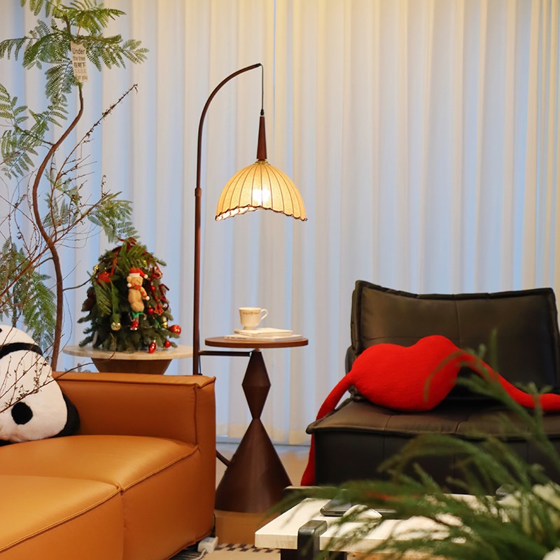 落地灯客厅中古风氛围灯沙发x边置物边几一体卧室床头立式落地灯