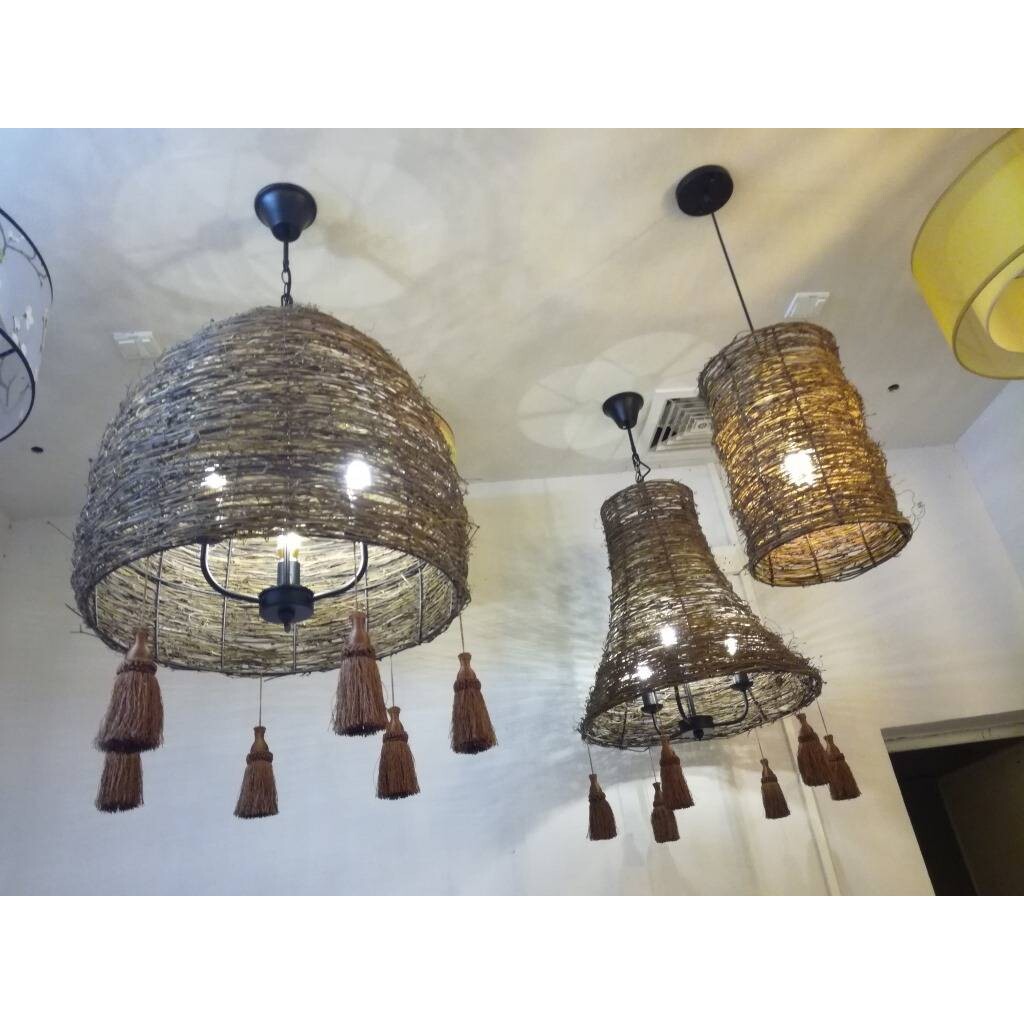 新中式创意餐厅灯竹子小灯笼中式田园灯具餐厅客厅复古竹编吊灯