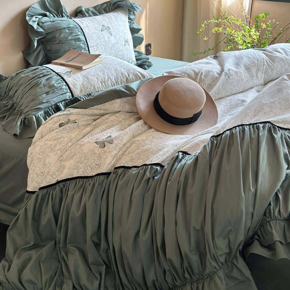 复古褶全棉套蝴蝶印YB花四件套棉法式被床单垂顺纯亲皱肤床上用品,床上用品,床品套件/四件套/多件套,淘宝优惠券,粉丝福利购,淘宝优惠卷