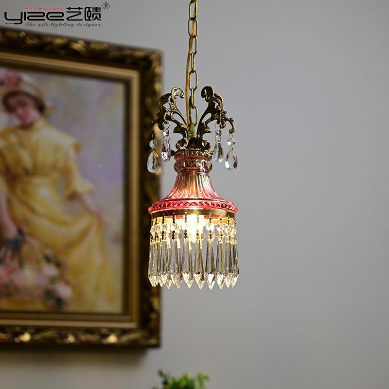 晶法式水小吊灯氛围感复轻奢全铜卧室床头玄道关过走廊古401阳台