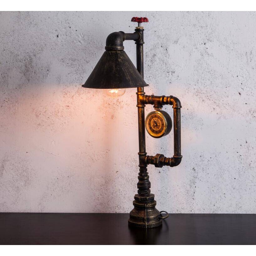 欧式复古灯具个性简约工业风青古铜水管铁艺调光小夜灯书桌台灯