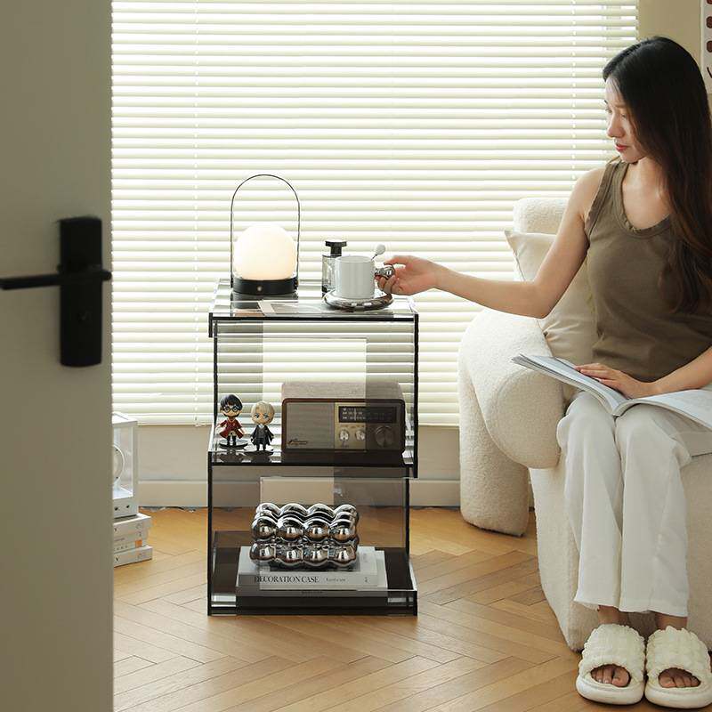 麦凡几何边几灰色亚克力小茶几现代简约客厅沙发边收纳桌置物架