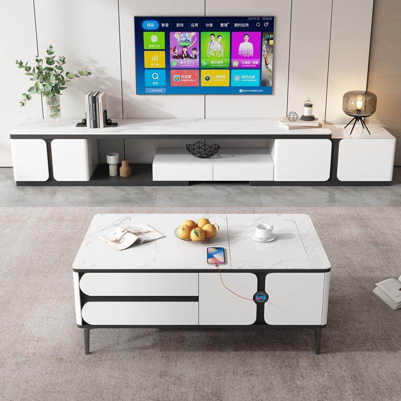 意式岩板功茶几电视柜组合泡客厅办公室电动升降夫茶台套装010#一