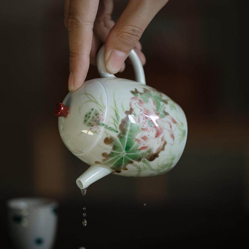 日式纯手绘荷花HXMY-001壶带球过滤家用高陶端孔瓷功茶夫泡茶壶单,餐饮具,茶壶,淘宝优惠券,粉丝福利购,淘宝优惠卷