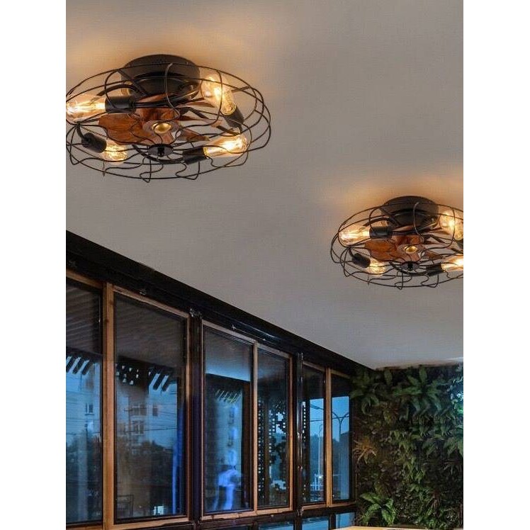 铁艺风扇灯卧室美式吸顶吊扇灯一体餐厅复古遥控风扇灯工业风隐形