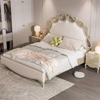 美轻式奢实木床1米8主卧双人床蝶蝴式结雕GKR花公主大床法奶油风