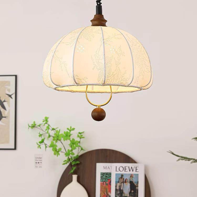 法式古降印花吊中古风可复升餐厅433灯原木风布艺蘑菇吧台餐桌灯,家装灯饰光源,智能吊灯,淘宝优惠券,粉丝福利购,淘宝优惠卷