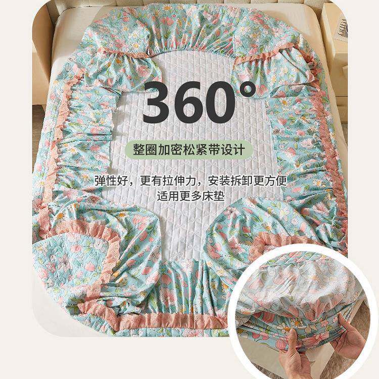 田园风夹10256309床笠单床裙式床罩棉防滑床件罩加厚床垫保护罩防