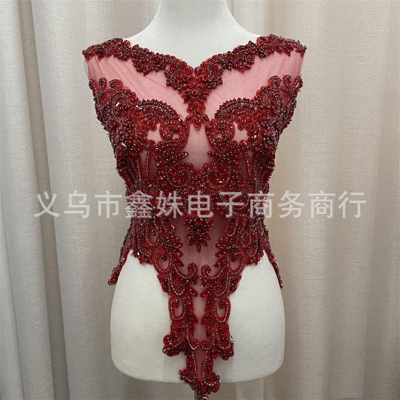 2024年厂家直销女士服饰网纱水钻刺绣胸贴补丁服装辅料