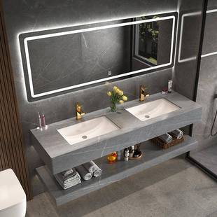 大现代奢岩板一体双台盆浴室柜组合卫生729间户轻型智能盆洗双漱