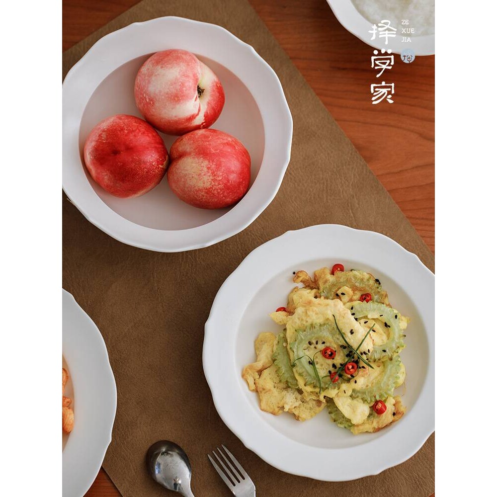 择学家 甜白釉葵口 饭碗汤碗盘子菜盘家用景德镇碗碟组合餐具套装