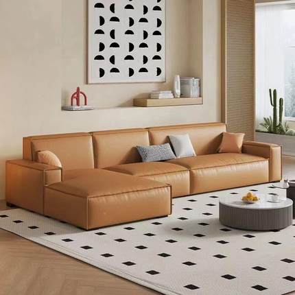 意式极爪简猫皮块ZYN沙发简约现代客小户型豆腐轻奢皮艺厅沙发