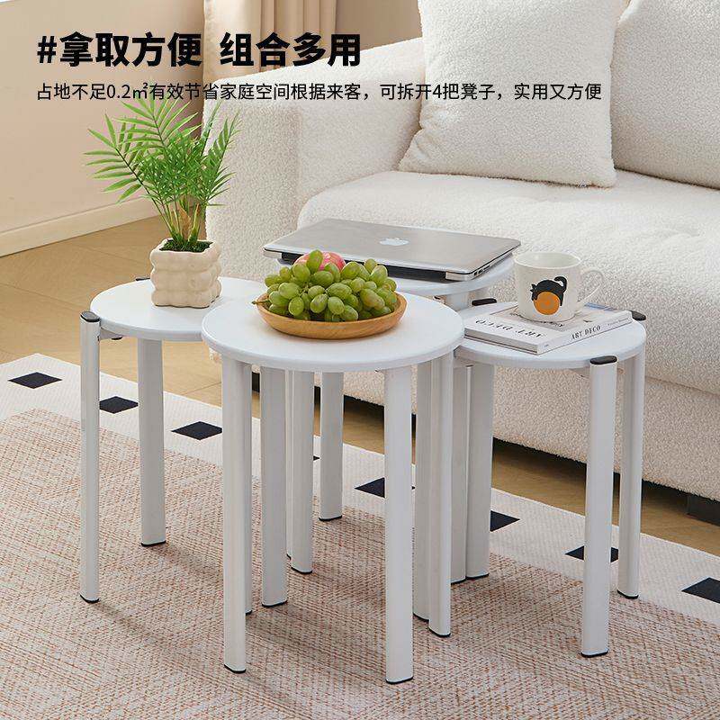 铁艺可叠放茶几组合凳子叠叠乐圆凳餐桌待客备用凳带滑轮折叠椅子