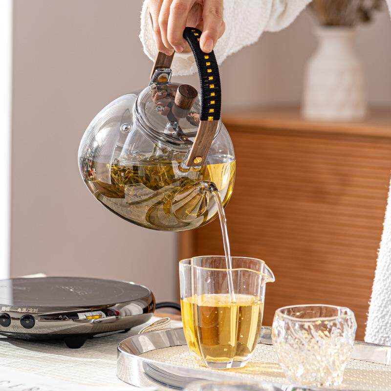 电陶炉茶器高温玻璃泡茶壶家用大容烟灰半月量烧水壶蒸耐茶煮器简
