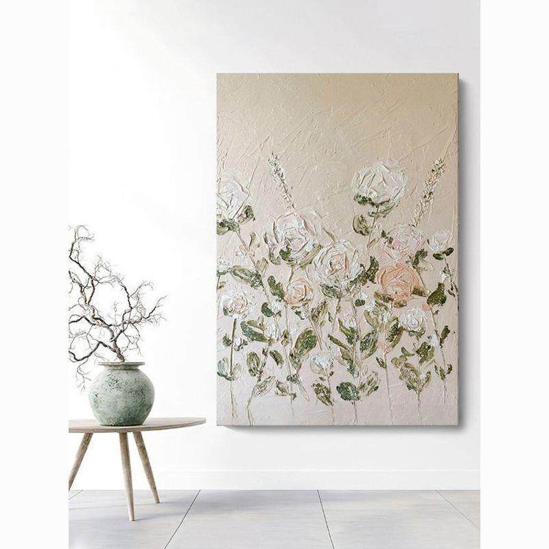 抽顺丰大芬玫KGH瑰花卉肌理挂画客厅奶油风画手绘油村玄关象韩式