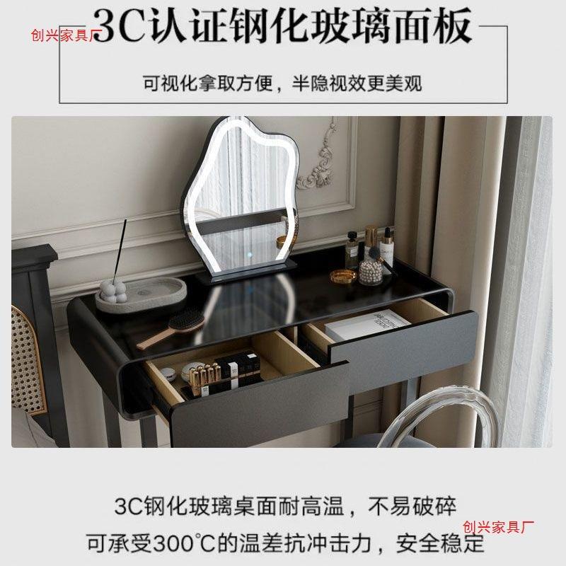 梳妆台全实木古风主ODA卧室简约代现中新款床头妆书桌一体纯黑色