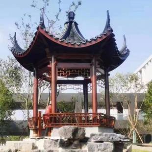 青六角凉亭公园瓦庭院休闲凉亭古建木防腐四小941角亭景区六角亭