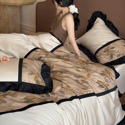 法式复古1长00件棉全棉绒提花四套纯棉QL/AM印花高端花边100支床