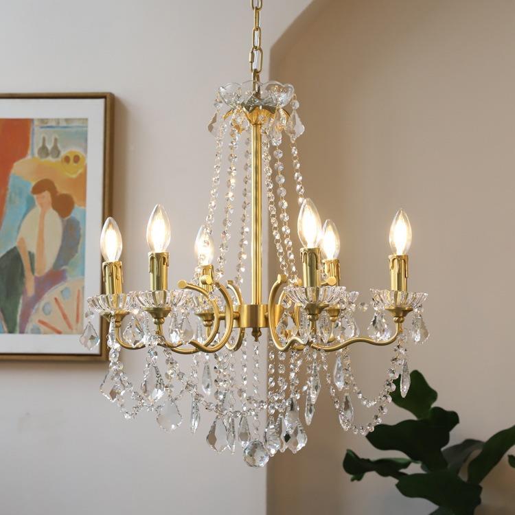法式蜡烛吊灯21827中古客厅室复式楼梯餐厅美式卧水晶2025年新灯